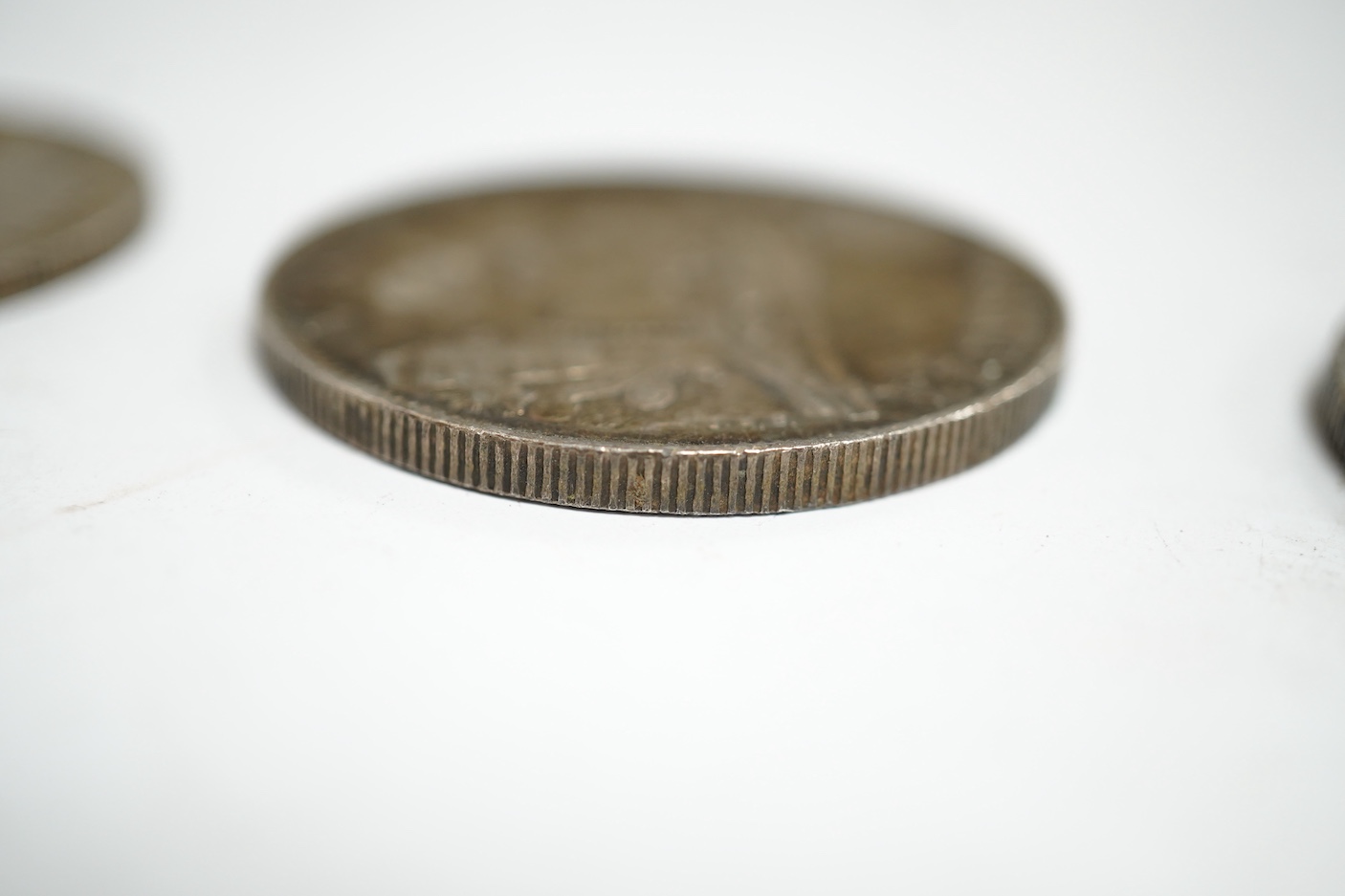 British coins, Victoria, a silver crown, 1900, two double florins, 1887 and a halfcrown, 1887